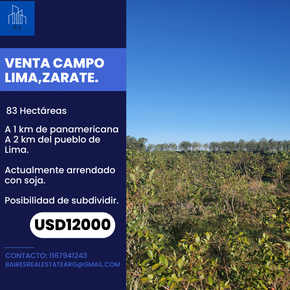 VENTA-CAMPO EN LIMA, ZARATE 83 HECTAREAS